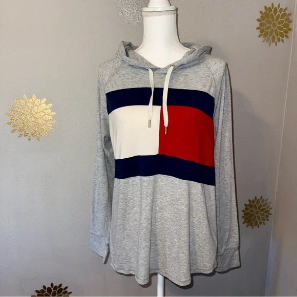 Tommy Hilfiger Sport Gray Red Blue L/S T-Shirt Hoodie 90’s Y2K‎ Ladie’s Small - Picture 3 of 11